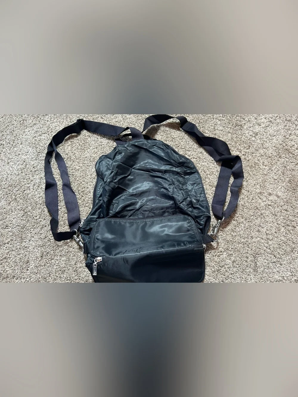NWT Baggallini Fold Out Backpack Black Lightweight Travel Bag Packable Pouch
